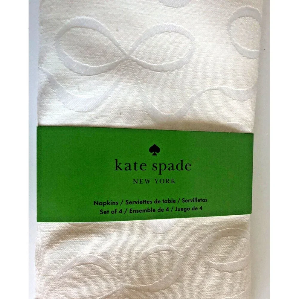 Kate Spade White Napkins Set of 4 All Wrapped Up Ribbon Bow 19x19